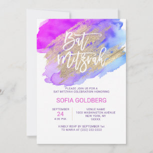 Modern Bat Mitzvah Purple Blue Invitation
