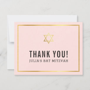 MODERN BAT MITZVAH simple thank you gold star pink Card