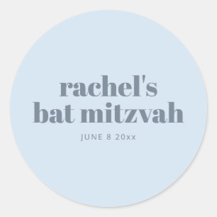 Modern Bat Mitzvah Soft Blue Personalized Favor Classic Round Sticker