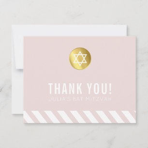 MODERN BAT MITZVAH thank you gold spot blush pink Card