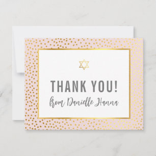 MODERN BAT MITZVAH thank you gold star pink Card