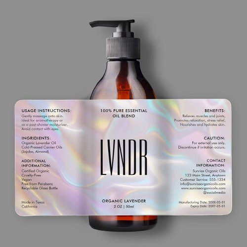 Modern Bath Body Beauty Ingredients Holographic  Label