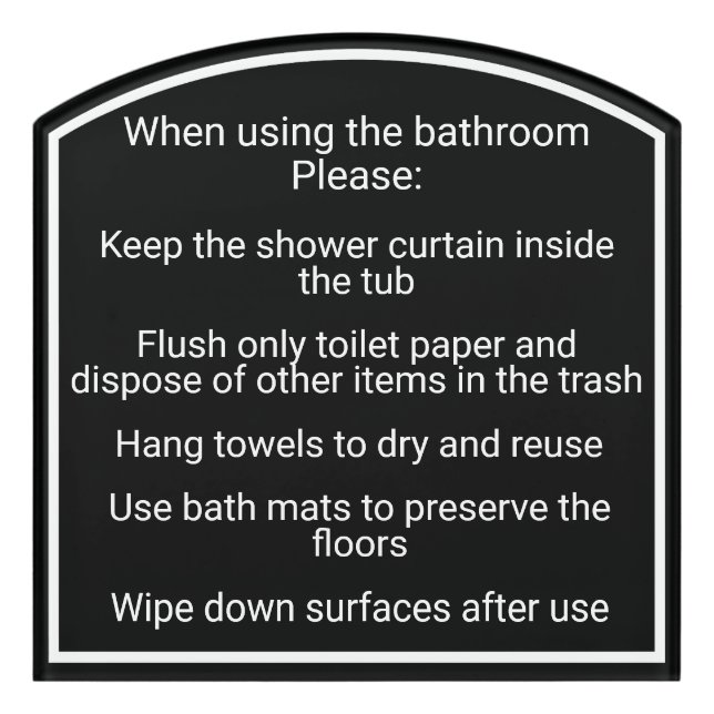 Modern Bathroom Rules Vacation Rental Sign (Contour Front)