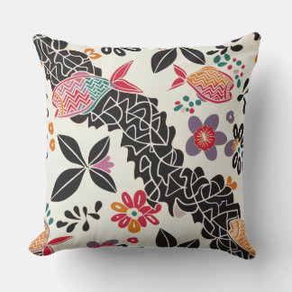 Modern Batik Fish Pattern Throw Pillow