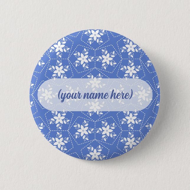Modern Batik Pattern White Jasmine Floral Flower Button (Front)