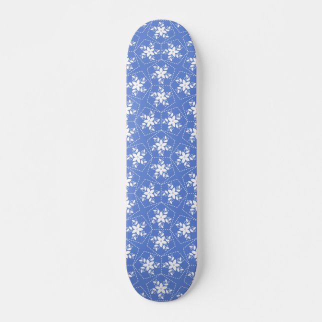 Modern Batik Pattern White Jasmine Floral Flower Skateboard (Front)