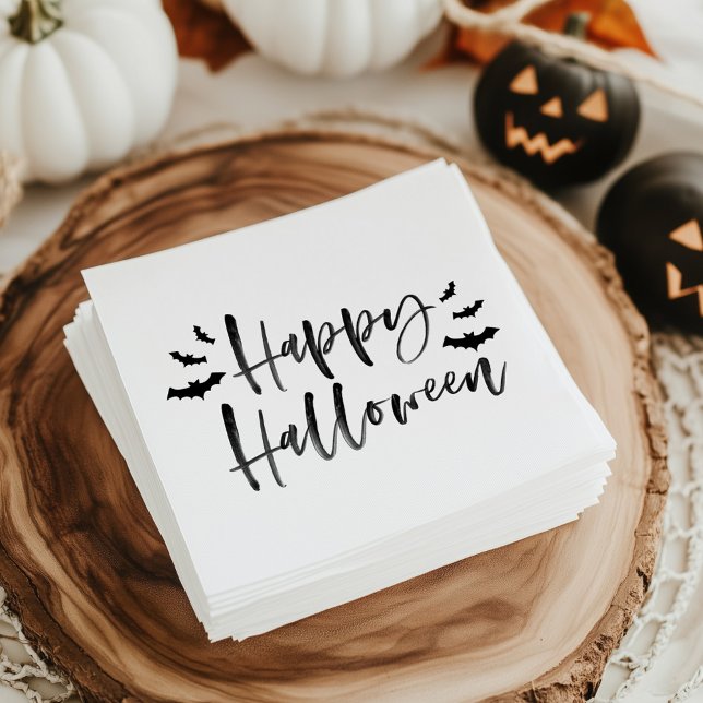 Modern Bats Happy Halloween Napkins (Creator Uploaded)