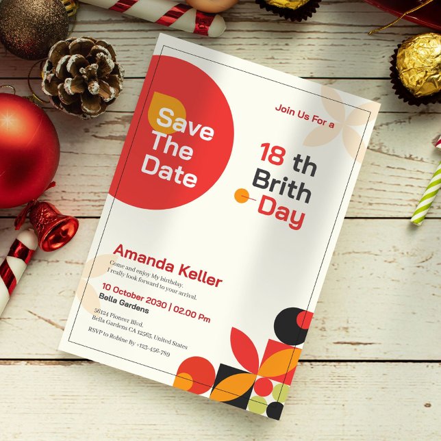 Modern Bauhaus 18th Birthday Invitation (Creator Uploaded)