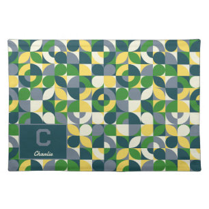 Modern Bauhaus Abstract Geometric Monogram Pattern Cloth Placemat