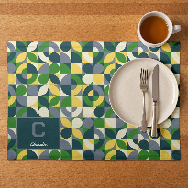 Modern Bauhaus Abstract Geometric Monogram Pattern Cloth Placemat (Creator Uploaded)