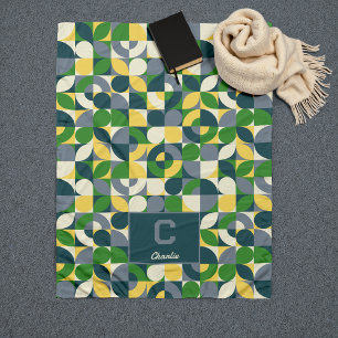 Modern Bauhaus Abstract Geometric Monogram Pattern Fleece Blanket