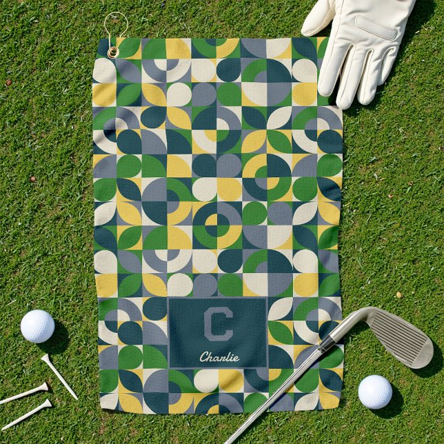 Modern Bauhaus Abstract Geometric Monogram Pattern Golf Towel (Creator Uploaded)