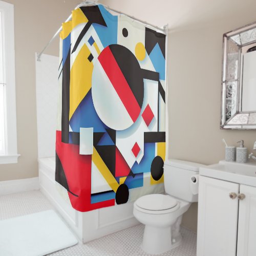 Modern Bauhaus Colorful Abstract Geometric Shapes  Shower Curtain