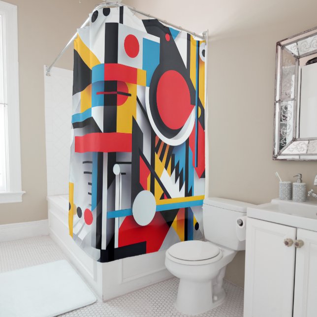 Modern Bauhaus Colorful Abstract Geometric Shapes  Shower Curtain (In Situ)