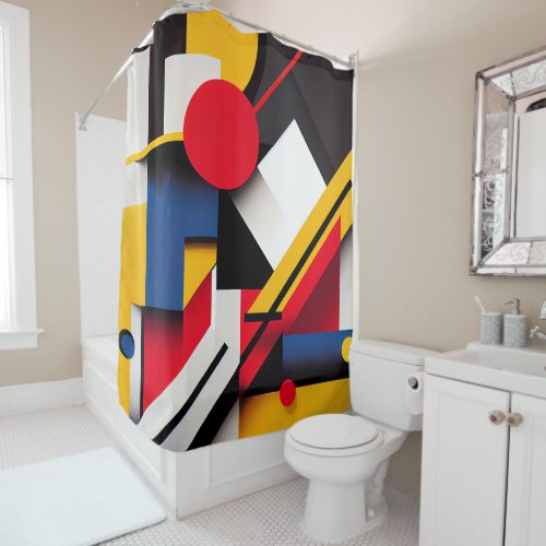 Modern Bauhaus Colorful Abstract Geometric Shapes  Shower Curtain