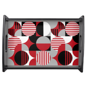 Modern Bauhaus Pattern in Red, Gray, White, Black Serving Tray