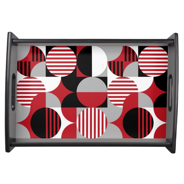 Modern Bauhaus Pattern in Red, Gray, White, Black Serving Tray (Front)