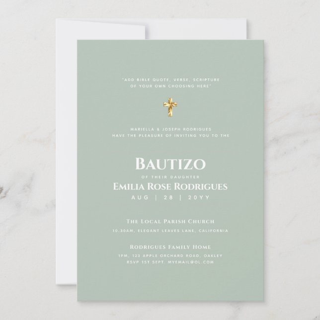 Modern BAUTIZO Bautismo BAPTISM Christening INVITE (Front)