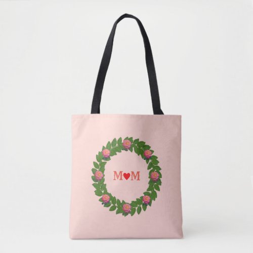 Modern Bay Leaves  Roses on Coral Pink Tote Bag