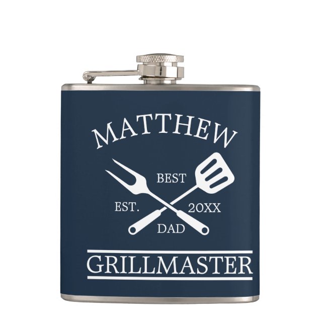 Modern BBQ Grill Master Fathers Day Gifts Flask (Front)