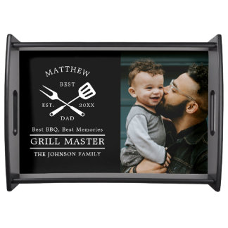 Modern BBQ Grill Master Fathers Day Gifts Photo Serving Tray