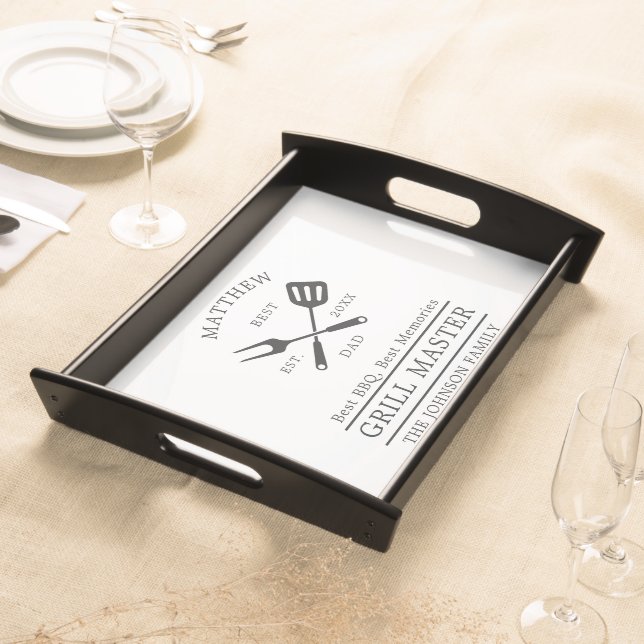 Modern BBQ Grill Master Fathers Day Gifts Serving Tray (Front)