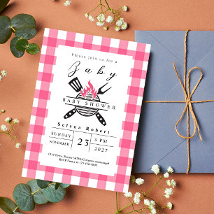 Modern BBQ picnic baby shower PINK Invitation