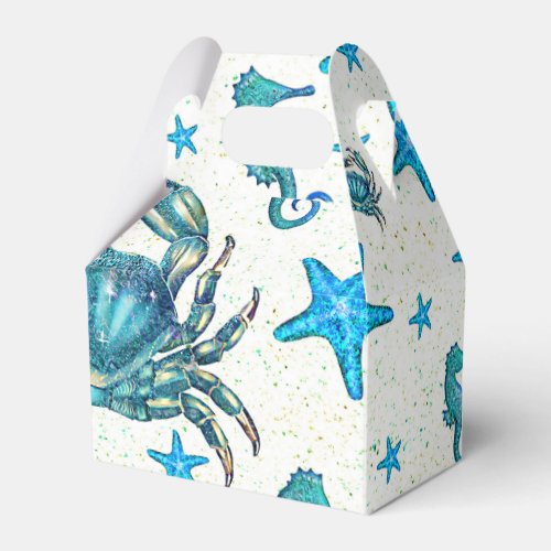 Modern Beach Blue Crab Starfish Seahorse Party Favor Boxes