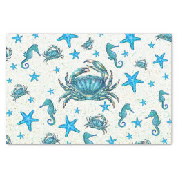 Modern Beach Blue Crab Starfish Seahorse Party Tissue Paper