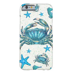 Modern Beach Blue Crab Starfish Seahorse Sparkle Barely There iPhone 6 Case
