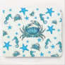 Modern Beach Blue Crab Starfish Seahorse Sparkle Mouse Pad