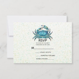 Modern Beach Blue Crab Starfish Wedding RSVP Card