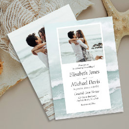 Modern Beach Blue Ocean Wave Summer Photo Wedding Invitation