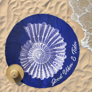 Modern Beach Chic Nautical Coastal Blue Seashell Beach Towel