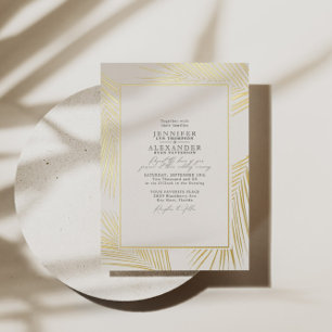 Modern Beach Coastal & RSVP QR Code Wedding Gold Foil Invitation