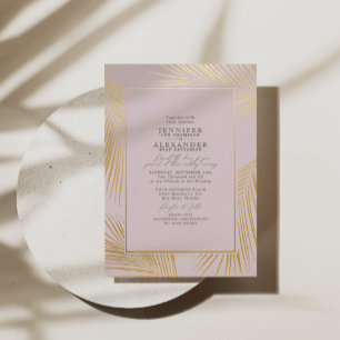 Modern Beach Coastal & RSVP QR Code Wedding Gold Foil Invitation