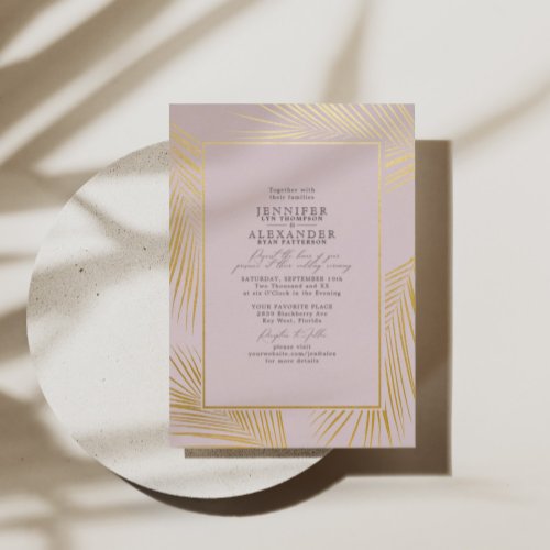 Modern Beach Coastal  RSVP QR Code Wedding Gold Foil Invitation