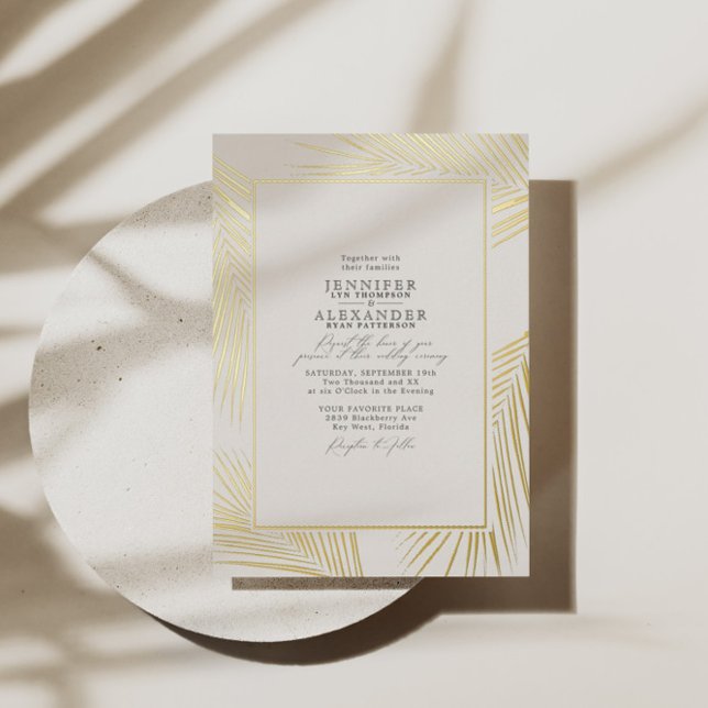 Modern Beach Coastal & RSVP QR Code Wedding Gold Foil Invitation (Creator Uploaded)