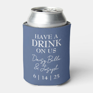 Modern Beach Coastal Watercolor Wedding Blue Can Cooler