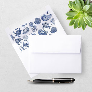 Modern Beach Coastal Watercolor Wedding Blue Envelope Liner
