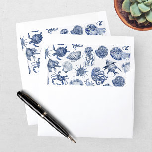 Modern Beach Coastal Watercolor Wedding Blue Envelope Liner