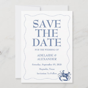 Modern Beach Coastal Watercolor Wedding Blue Invitation