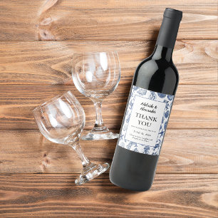 Modern Beach Coastal Watercolor Wedding Blue Wine Label