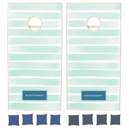 Modern Beach Cottage Striped Personalized Cornhole Set