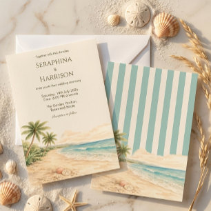Modern Beach Destination Wedding Light Blue Stripe Invitation