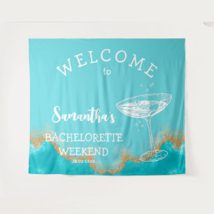 Modern Beach Gold Turquoise blue Bachelorette Tapestry