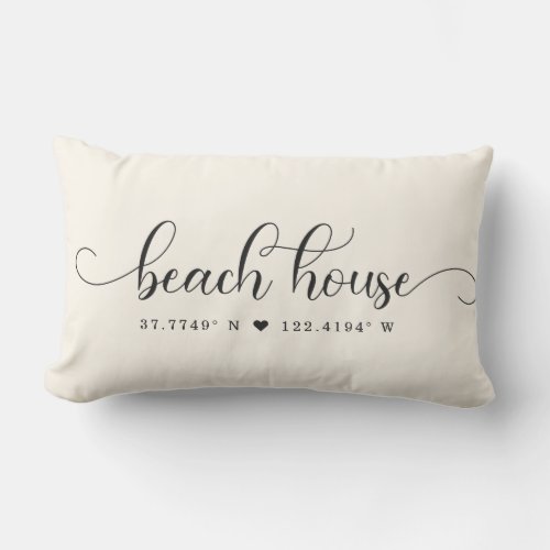 Modern Beach House Chic Script Custom Coordinates Lumbar Pillow