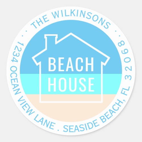 Modern Beach House Circle Return Address Labels