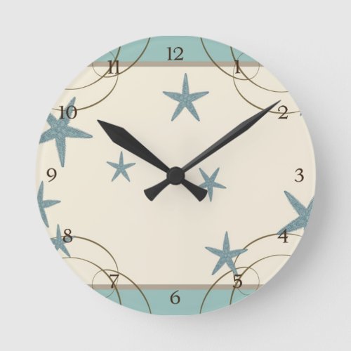 Modern Beach House Decor Starfish Sand Dollar Round Clock