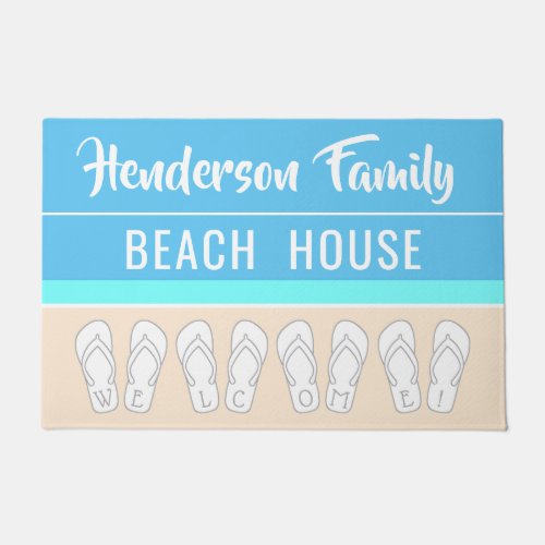 Modern Beach House Family Name Vacation Home Doormat